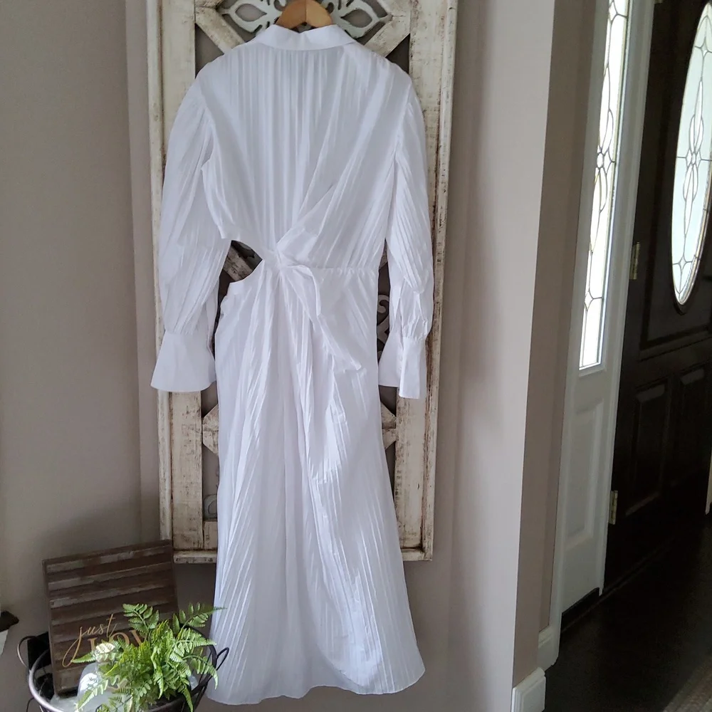 New Jonathan Simkhai Fraya Long Sleeve Cotton Blend Maxi Shirtdress - Picture 9 of 11